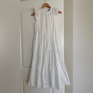 J Crew Tiered Ruffle Cotton Poplin White Midi Dress